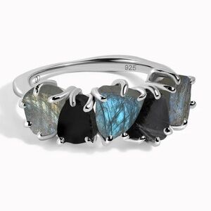 ✨Moon Magic Raw Crystal Ring “Luminous Labradorite & Black Obsidian” - NIB✨